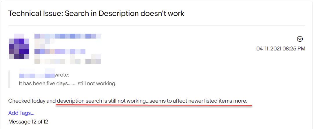 eBay Search Description Not Working