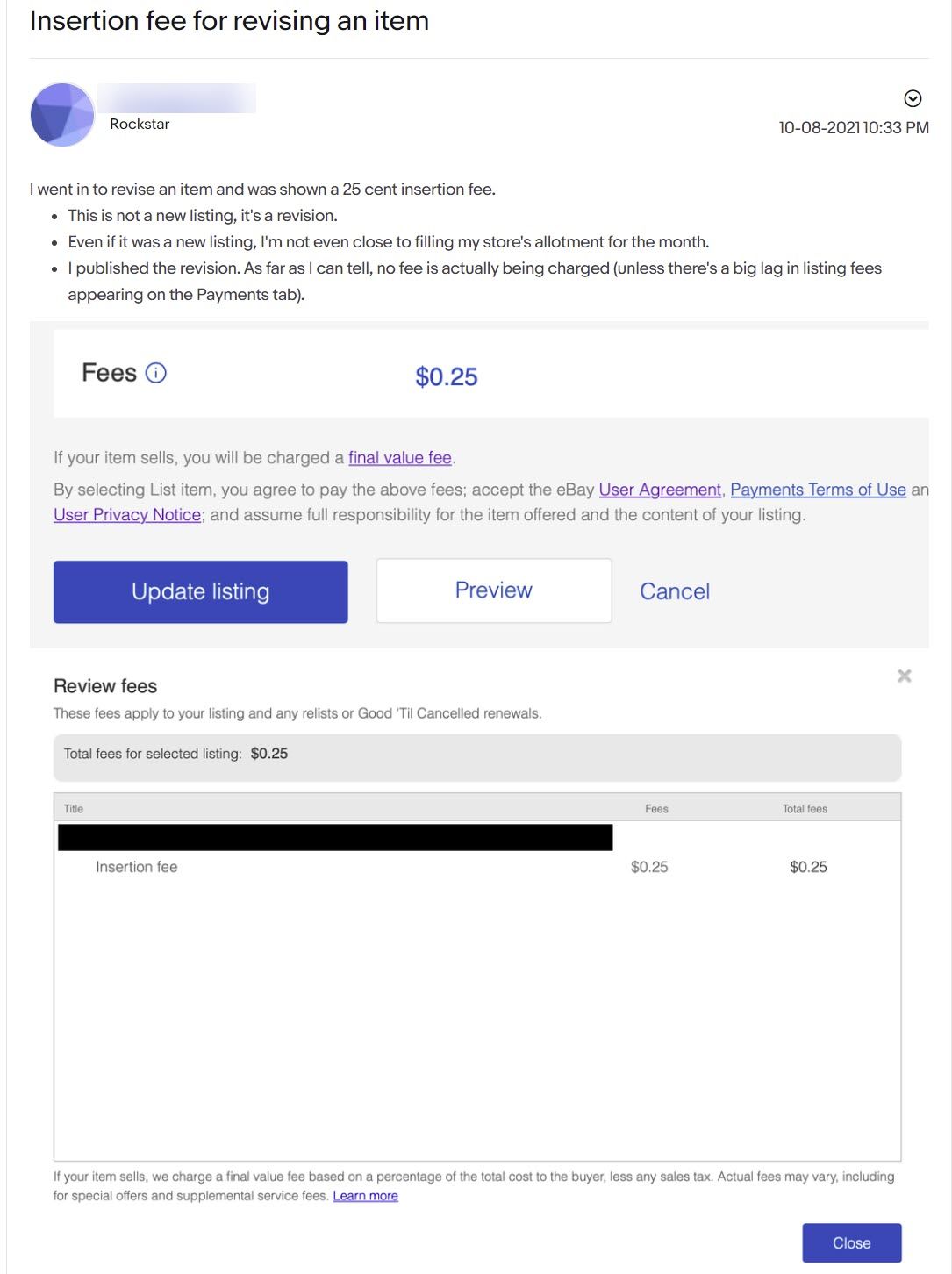 eBay insertion fee for revision error