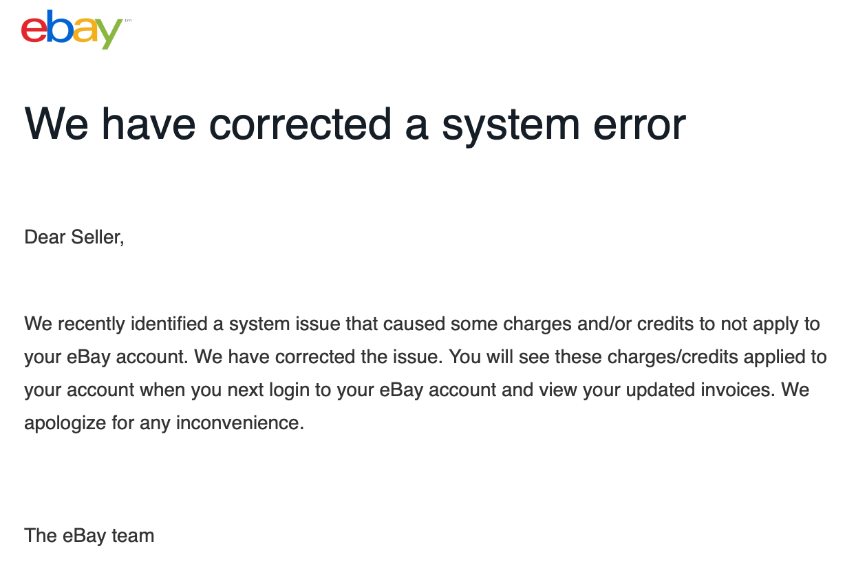 eBay billing error message