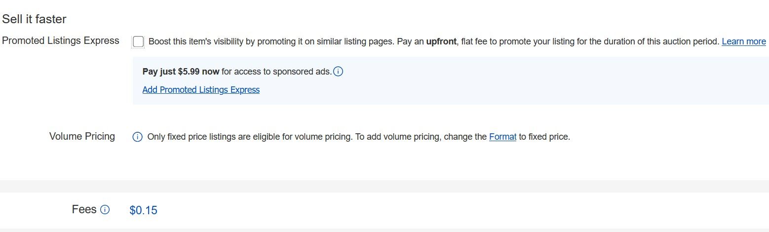 eBay Promoted Listings Express For Auctions In Listing Flow
