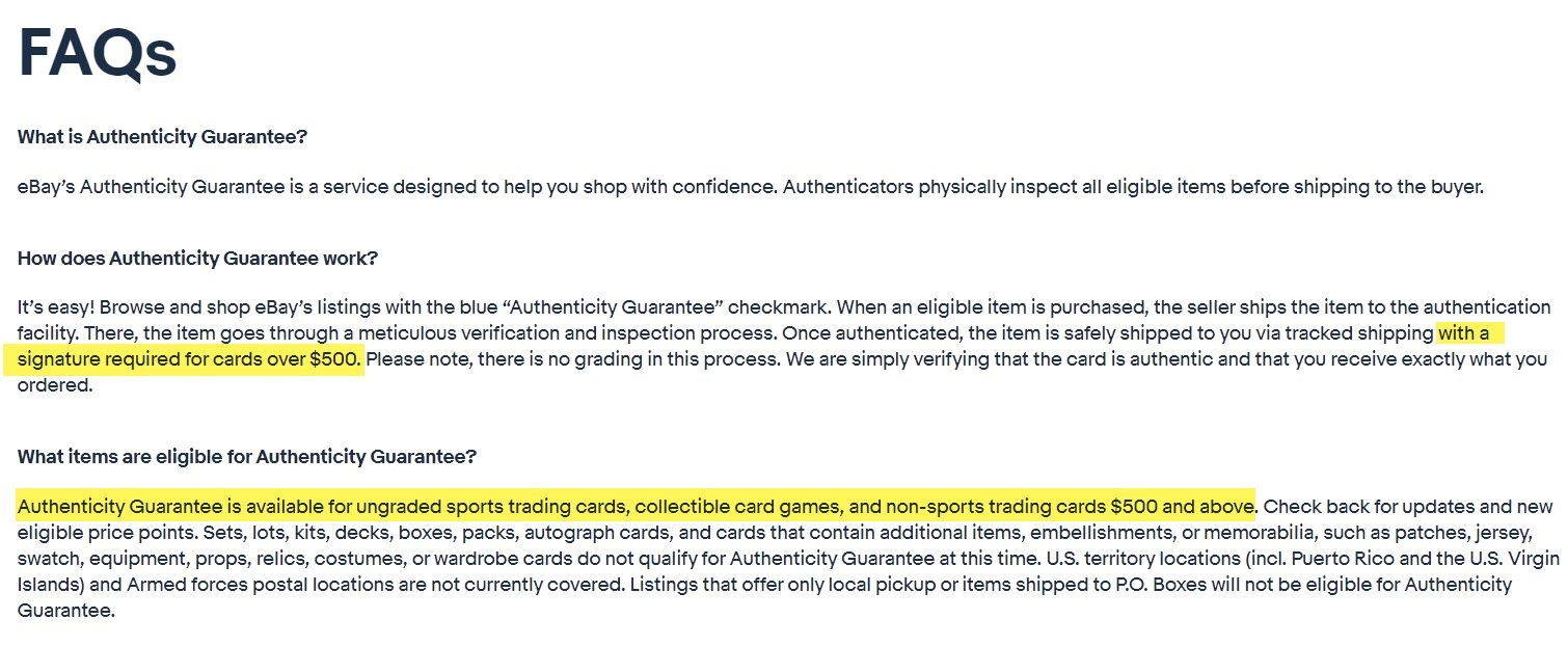 Trading Cards: More Details On 's Authentication Guarantee
