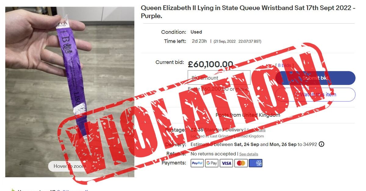 Has eBay Banned Queen Elizabeth Lying In State Wristbands?