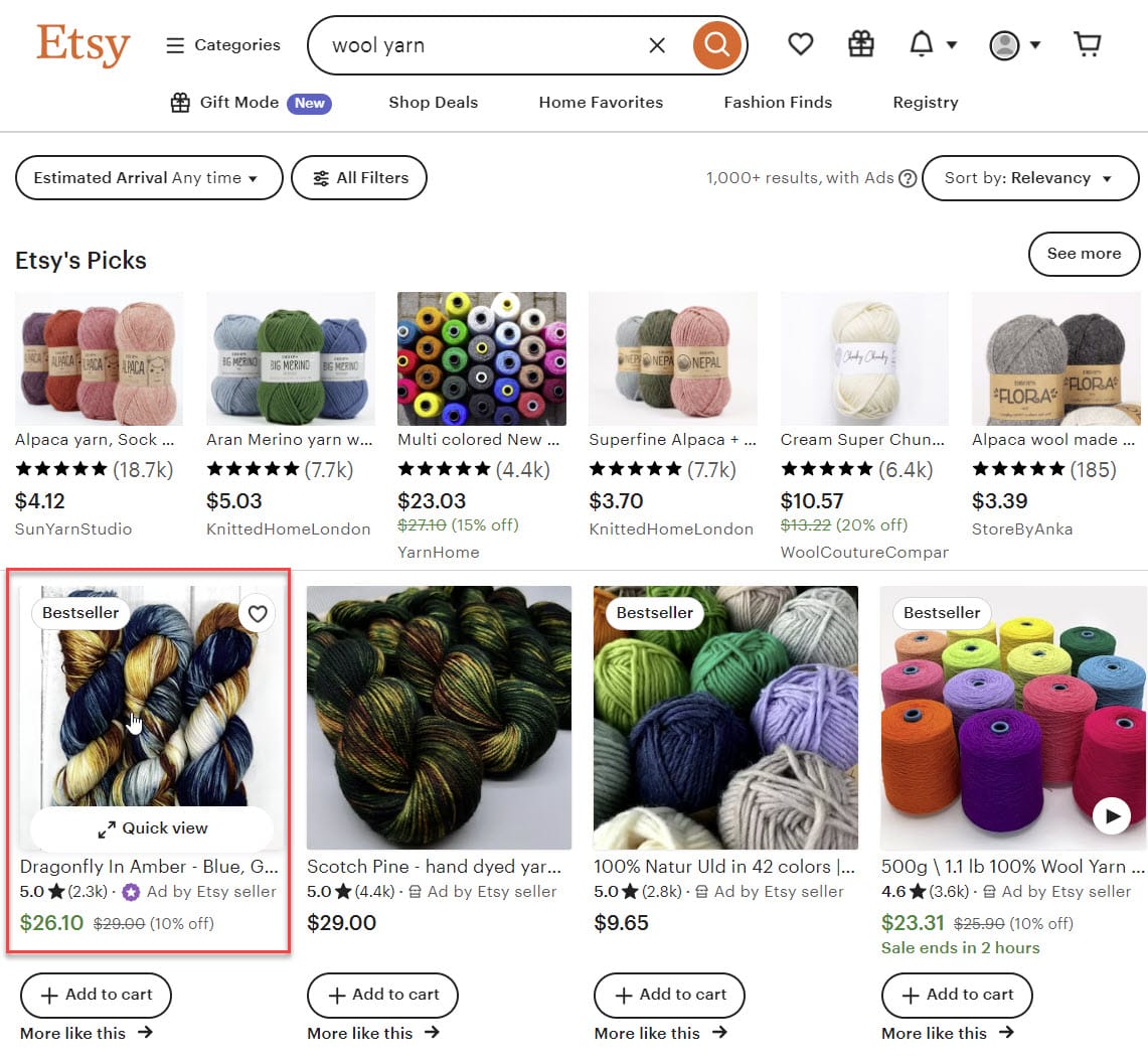 Etsy Quick View In Search Results