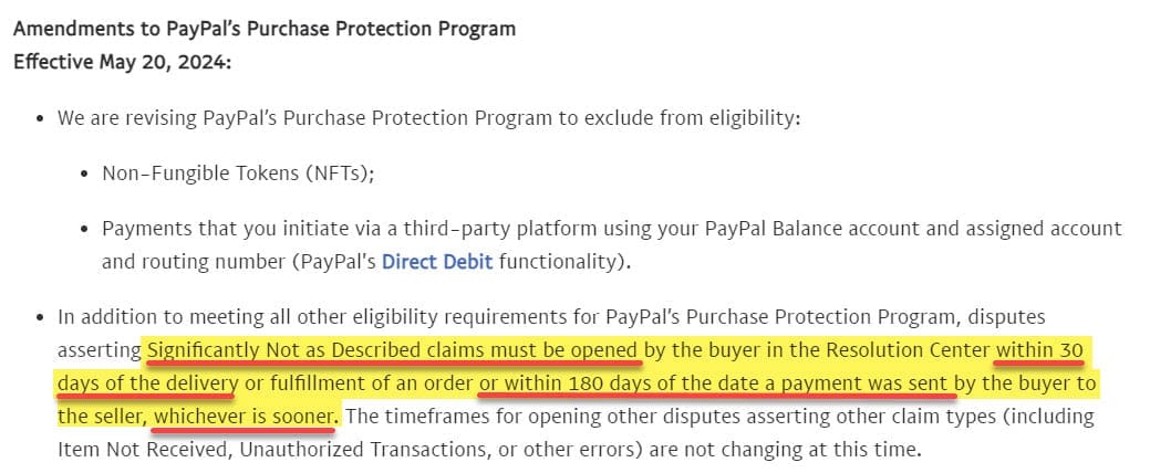 PayPal Purchase Protection Policy Update May 20, 2024 Summary