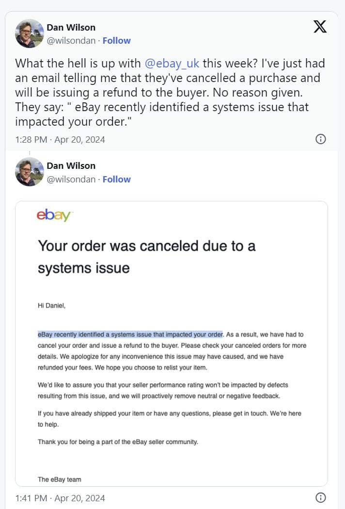 eBay Randomly Cancels Orders Due To "Systems Issue" Without Buyer Or Seller Input