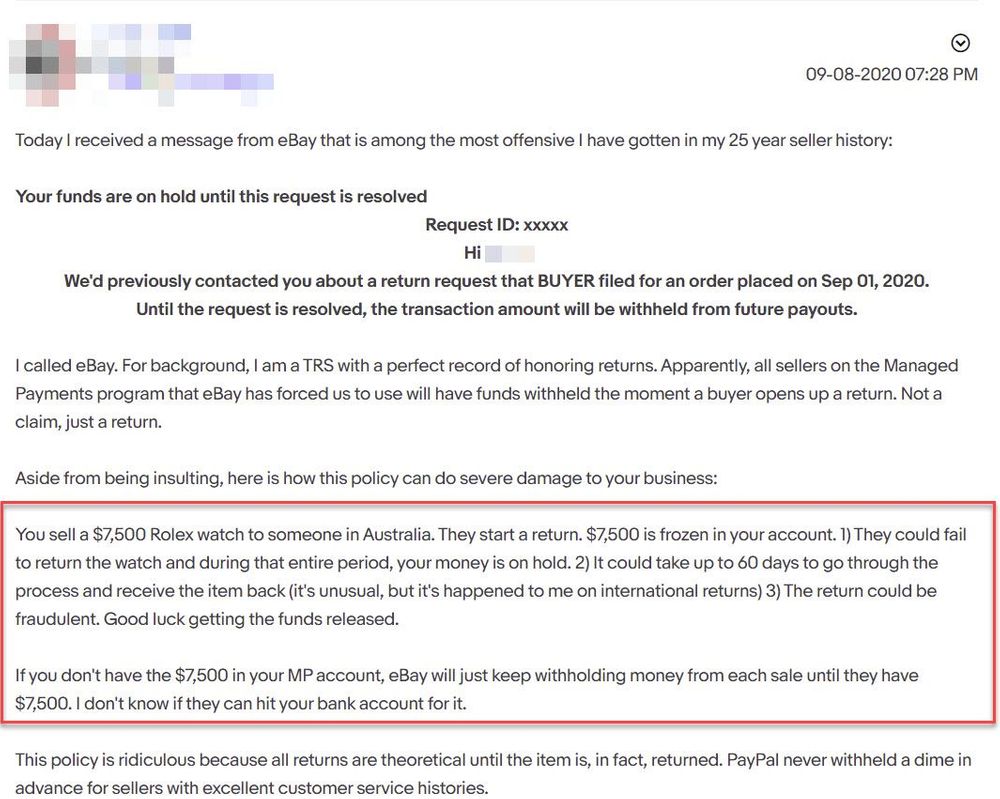Has eBay Changed Policy For Returns In Managed Payments?