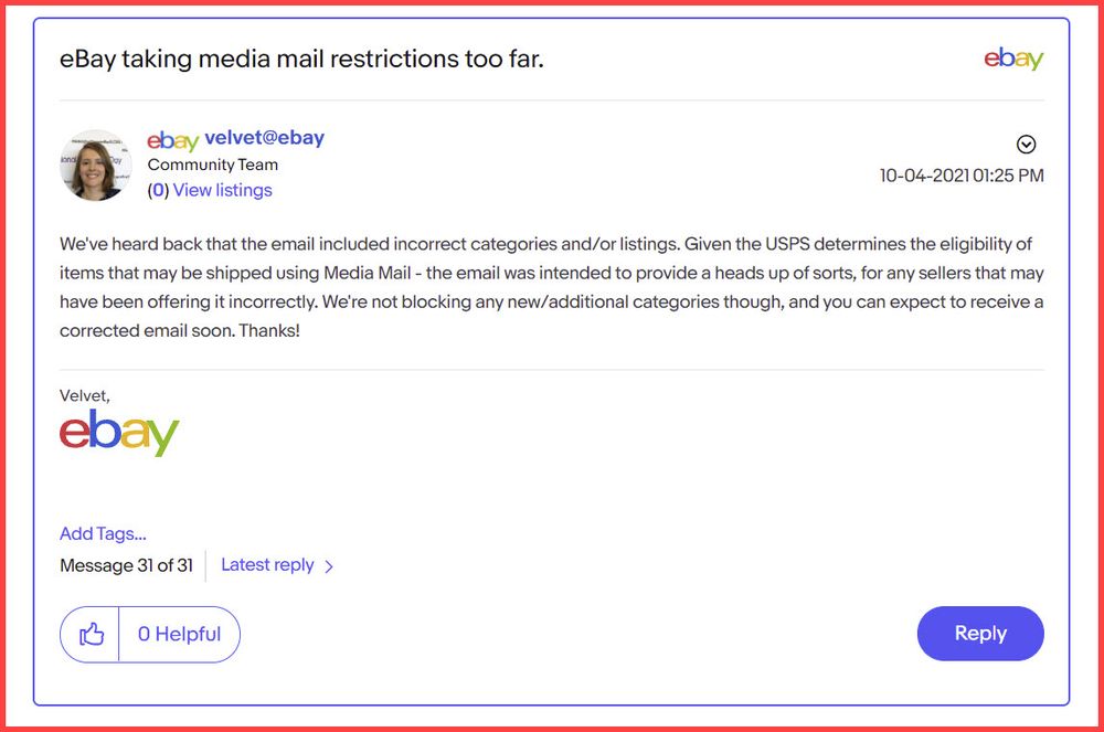 eBay Places Restrictions on USPS Media Mail