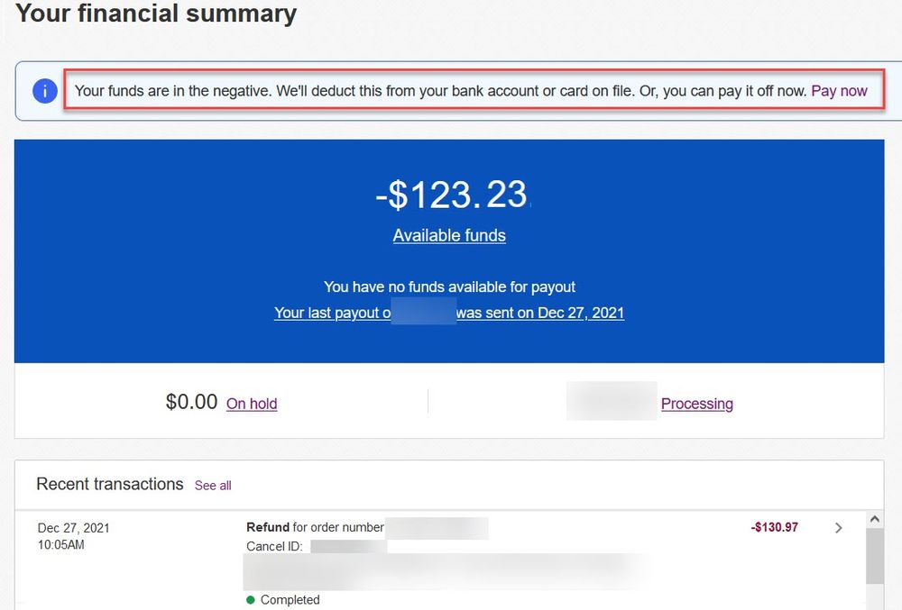 eBay Managed Payments One Time Payment For Balance Due
