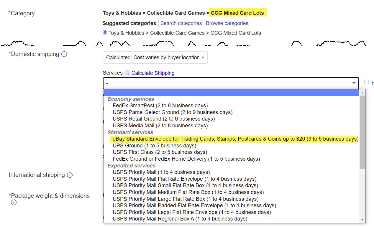 Trading Card Sellers Can't Use eBay Standard Envelope For Lots