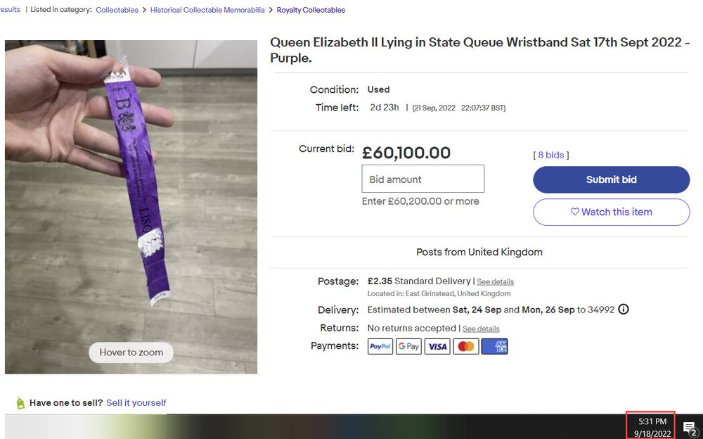 Has eBay Banned Queen Elizabeth Lying In State Wristbands?