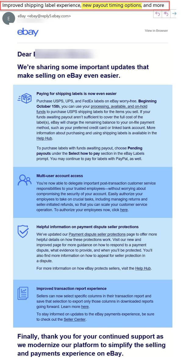 eBay Teases New Payout Timing Options?